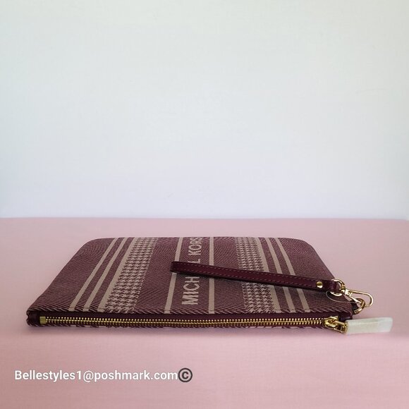 MICHAEL KORS Jet Set Signature Jacquard Large Zip Pouch Wristlet- Dark Berry ⭐ - Picture 11 of 16